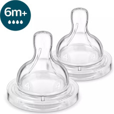 PHILIPS AVENT Anti-colic barošanas pudeļu silikona knupīši, ātras plūsma, 6M+ (2 gab.) SCY764/02